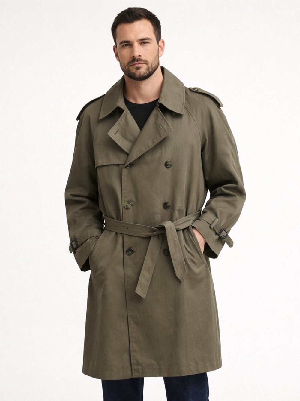 Chaps double-breasted trench coat Olive Green Size 46L